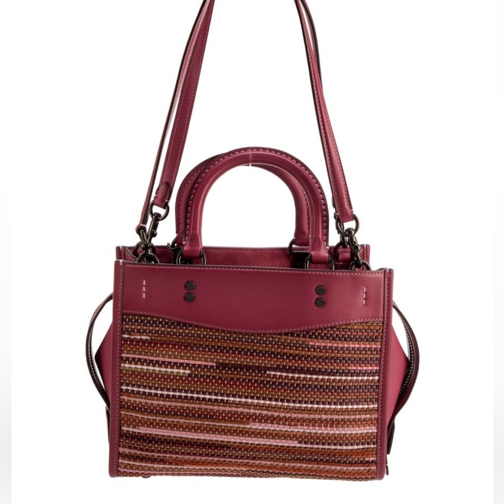 Coach Rogue 25 Mixed Weave Leather Top Handle Shoulder Bag Burgundy Multi - Picture 4 of 13